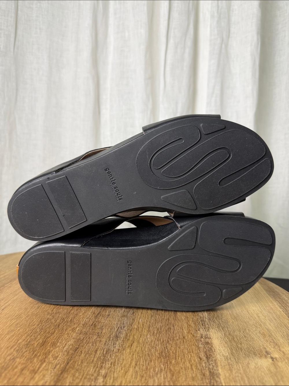 gentle souls Black Leather Open-Toe Wedge Sandals - Picture 9 of 12